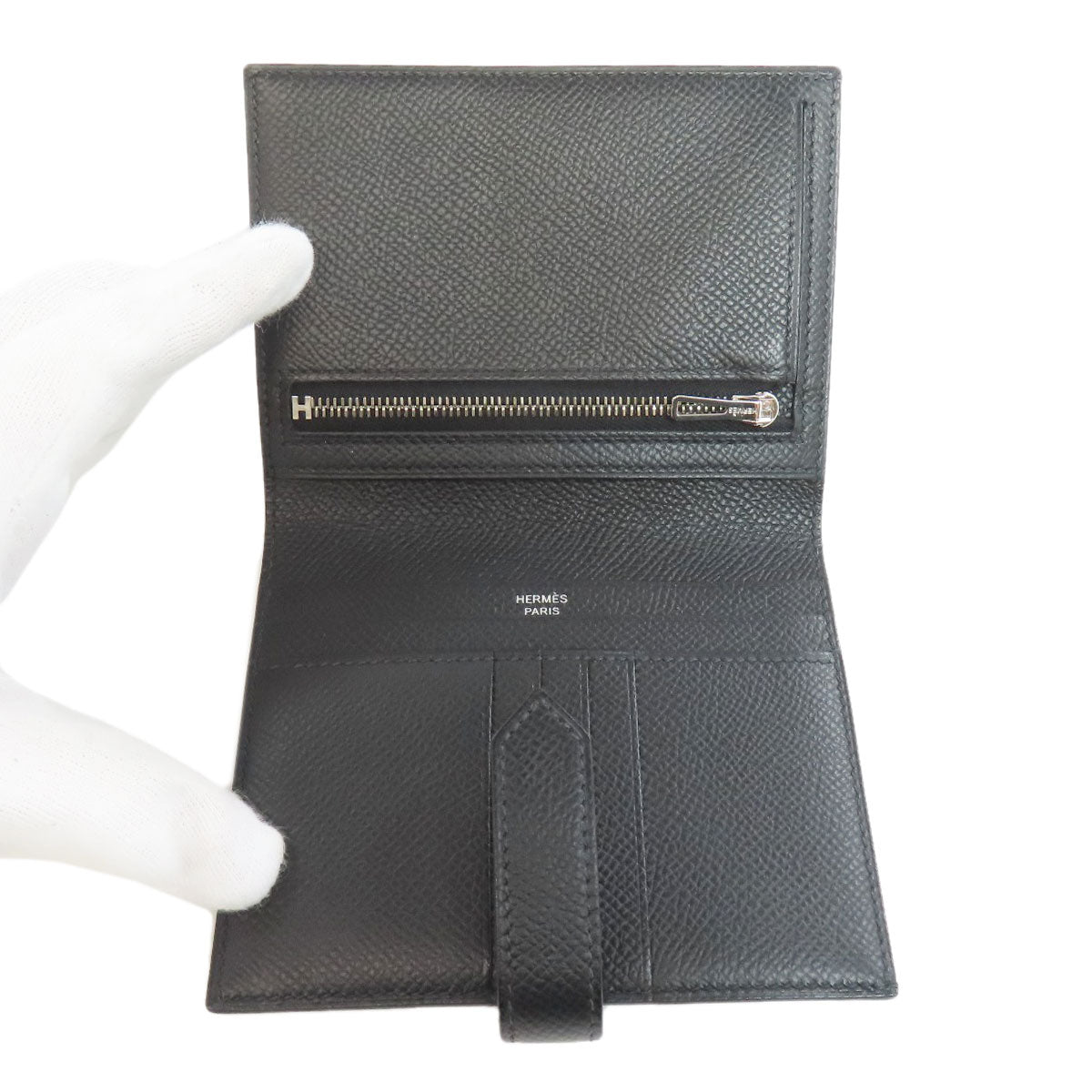 HERMES Bifold Wallet Epsom black Bearn Compact SilverMetal