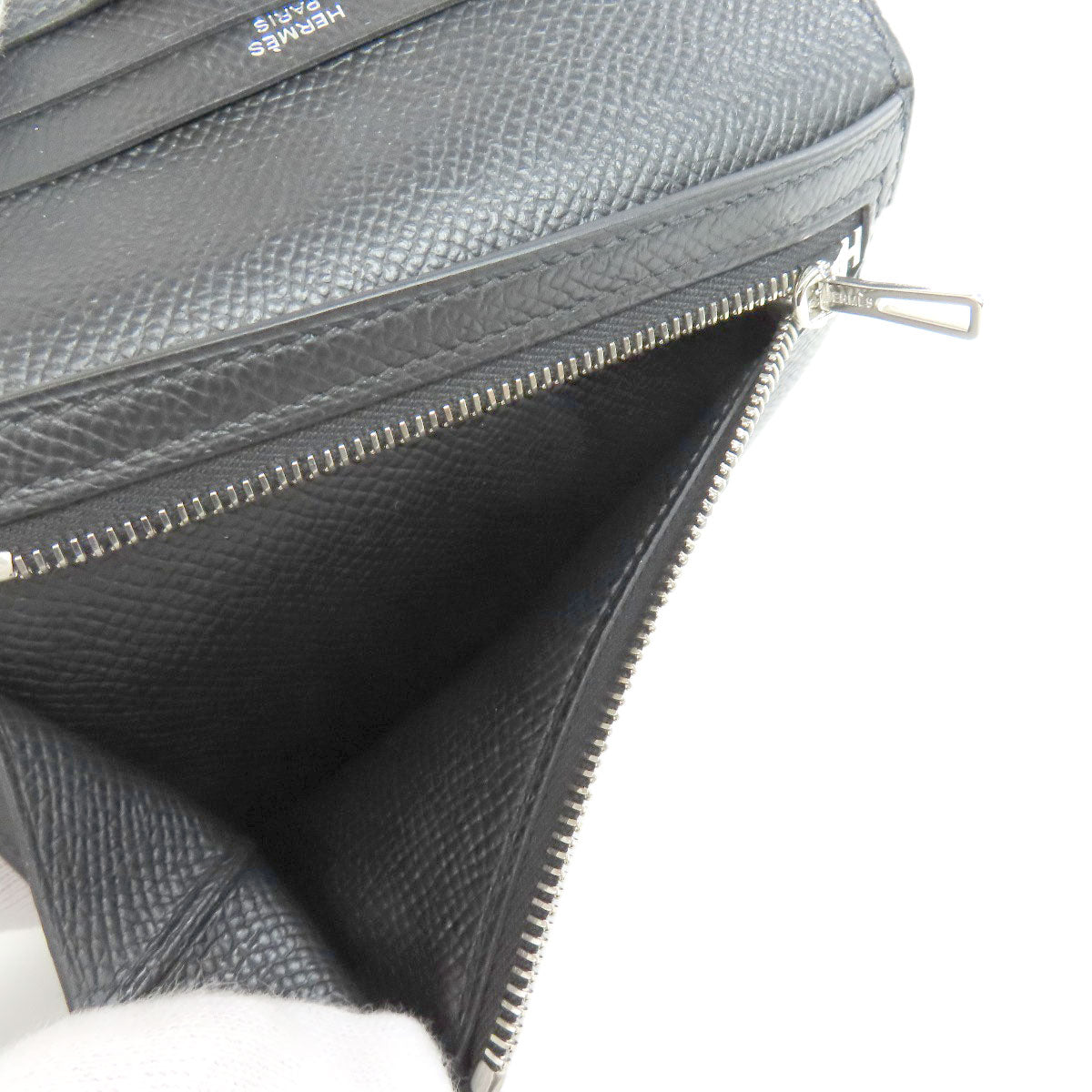 HERMES Bifold Wallet Epsom black Bearn Compact SilverMetal