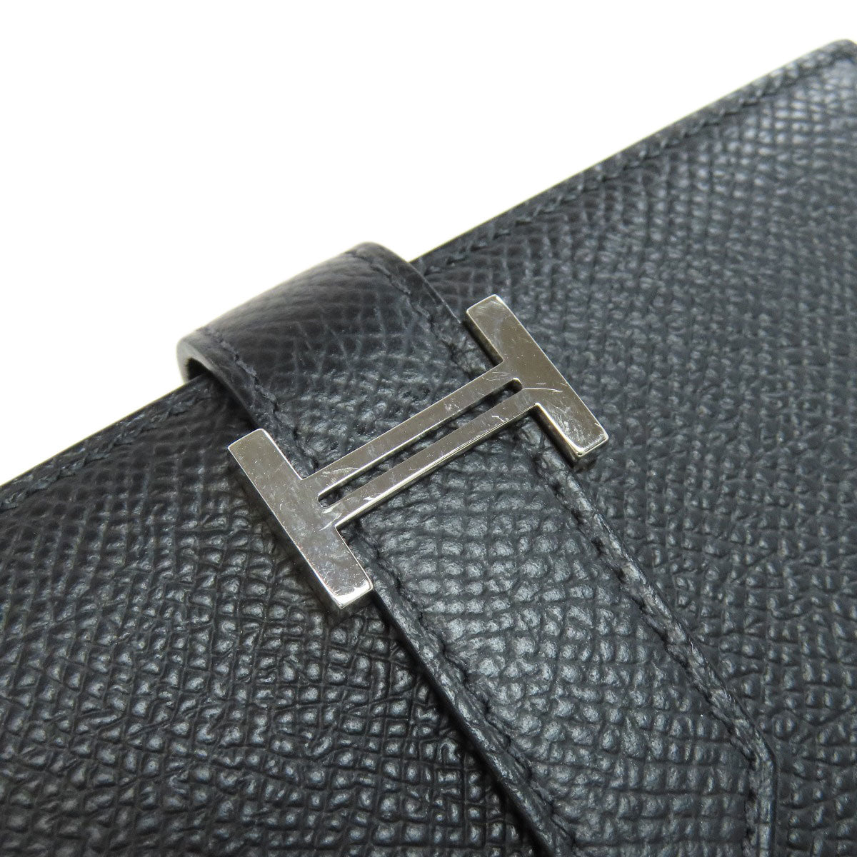HERMES Bifold Wallet Epsom black Bearn Compact SilverMetal
