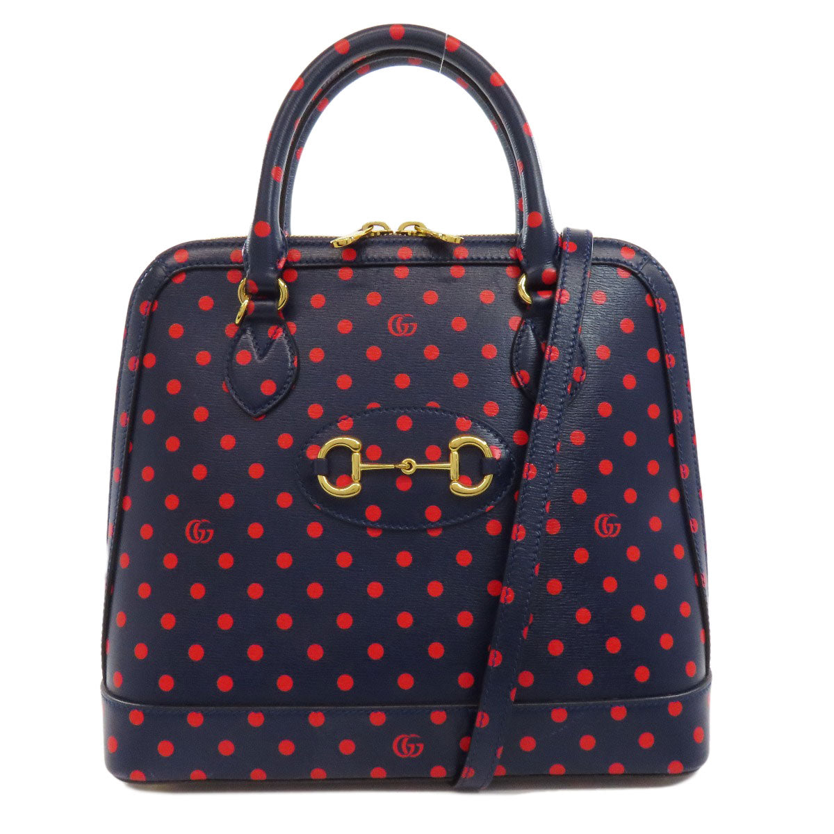 GUCCI Handbag 620850 leather Navy Horsebit Dot Pattern 2WAY Women Used