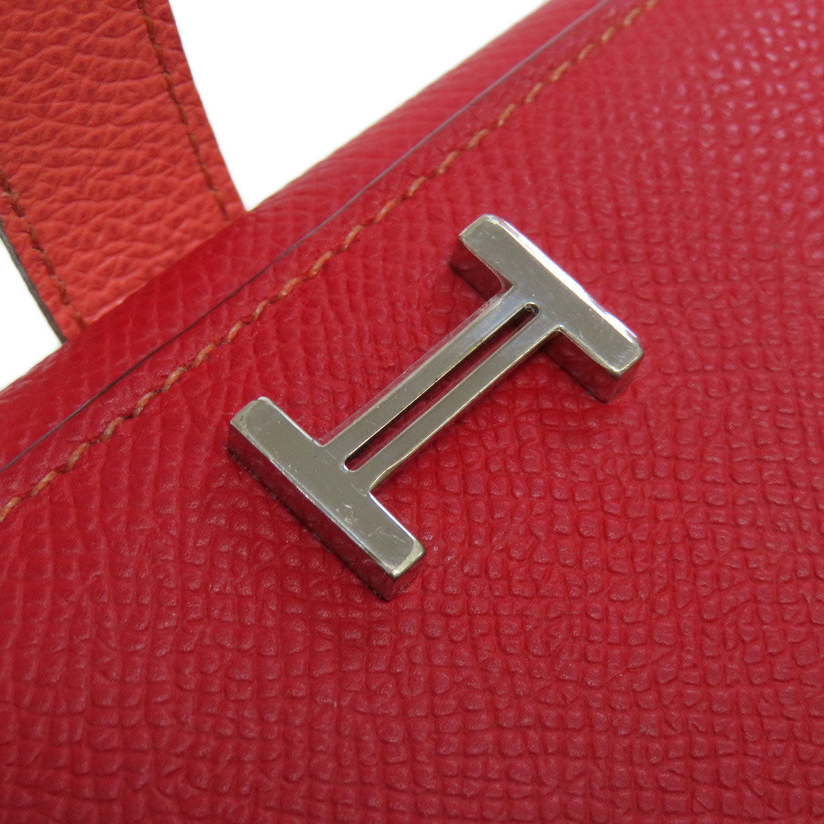 HERMES Long Wallet Purse Epsom Red Bearn 2PLIS SilverMetal