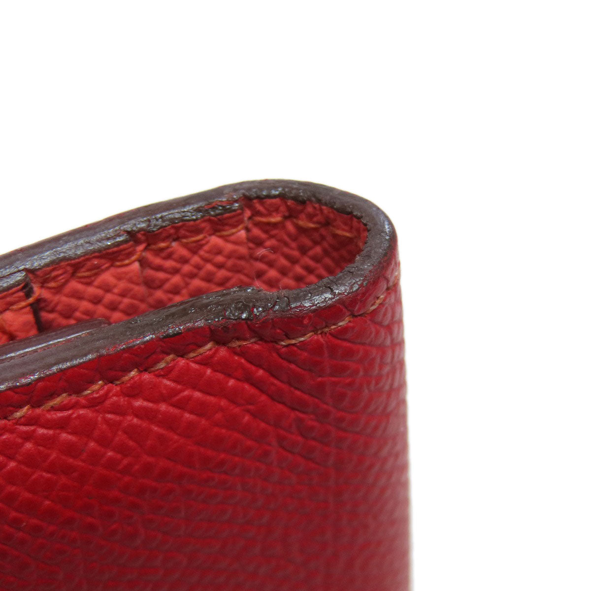 HERMES Long Wallet Purse Epsom Red Bearn 2PLIS SilverMetal