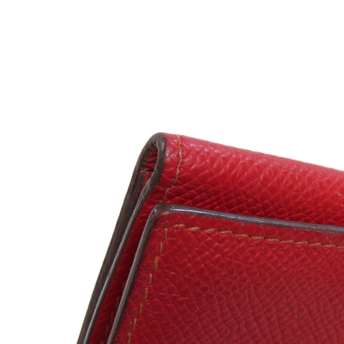 HERMES Long Wallet Purse Epsom Red Bearn 2PLIS SilverMetal