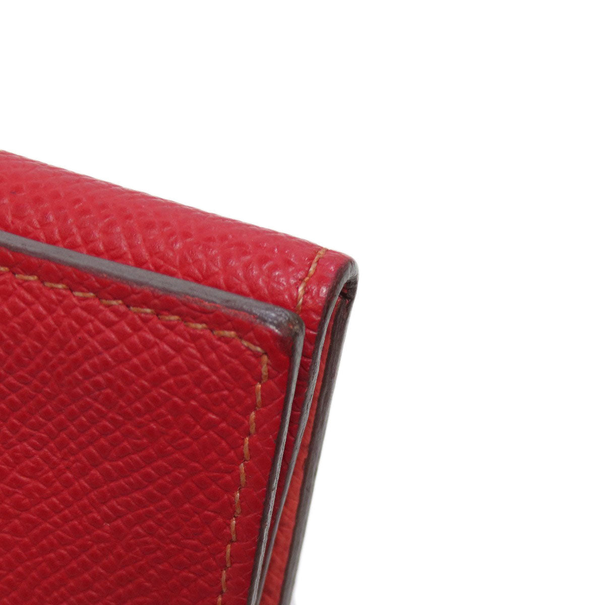 HERMES Long Wallet Purse Epsom Red Bearn 2PLIS SilverMetal
