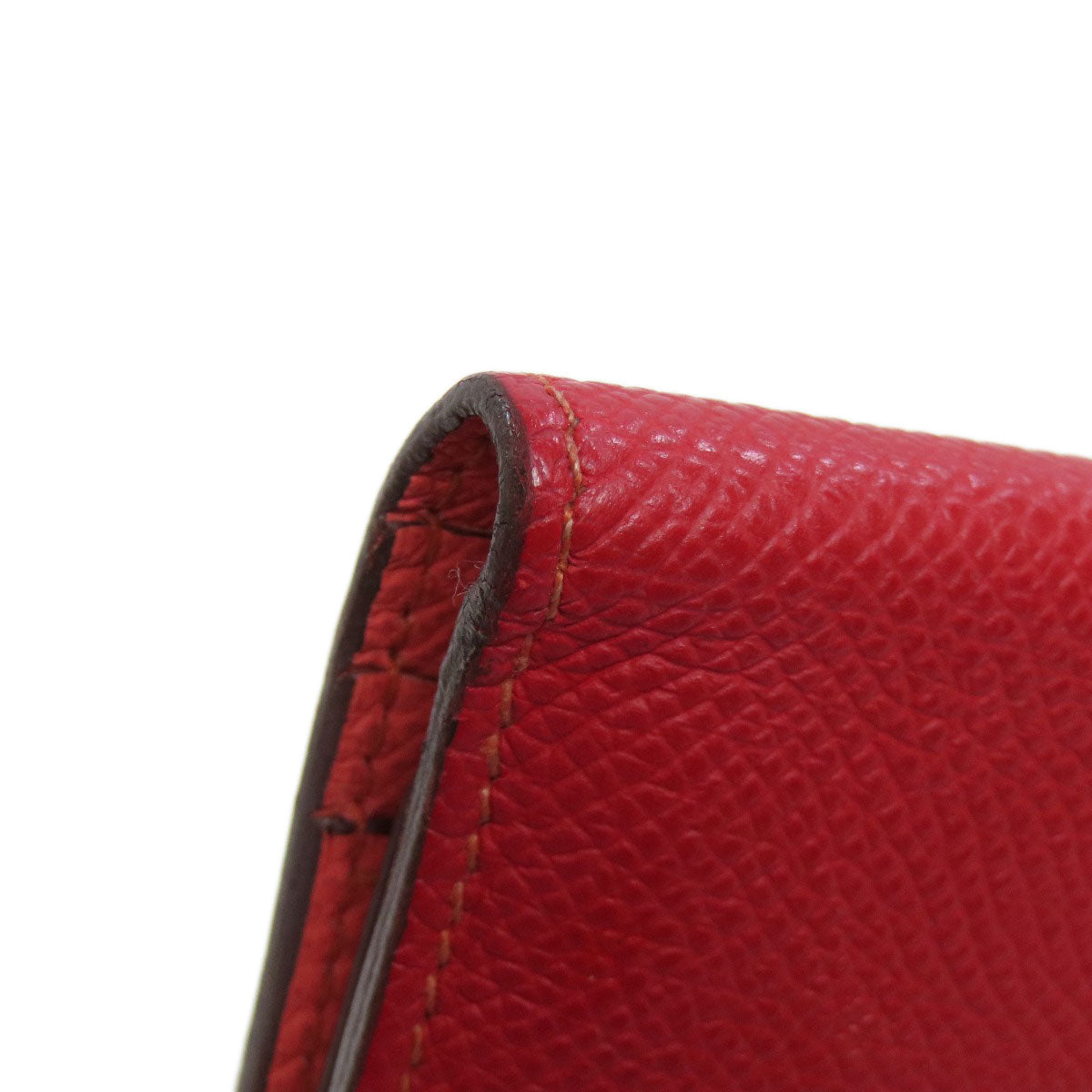 HERMES Long Wallet Purse Epsom Red Bearn 2PLIS SilverMetal