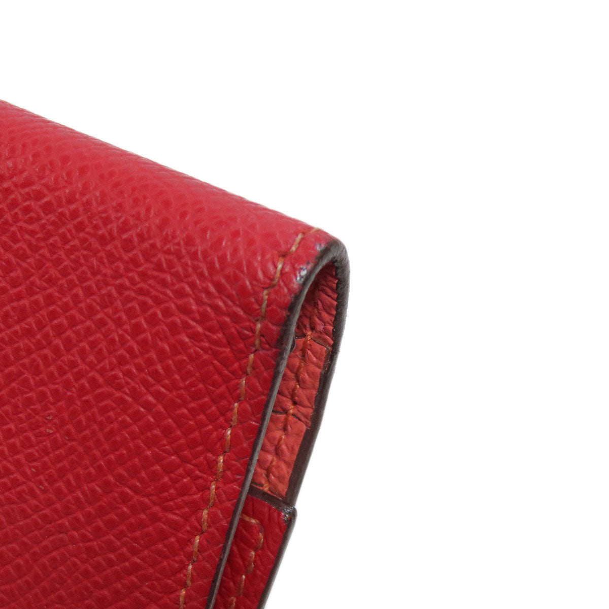 HERMES Long Wallet Purse Epsom Red Bearn 2PLIS SilverMetal