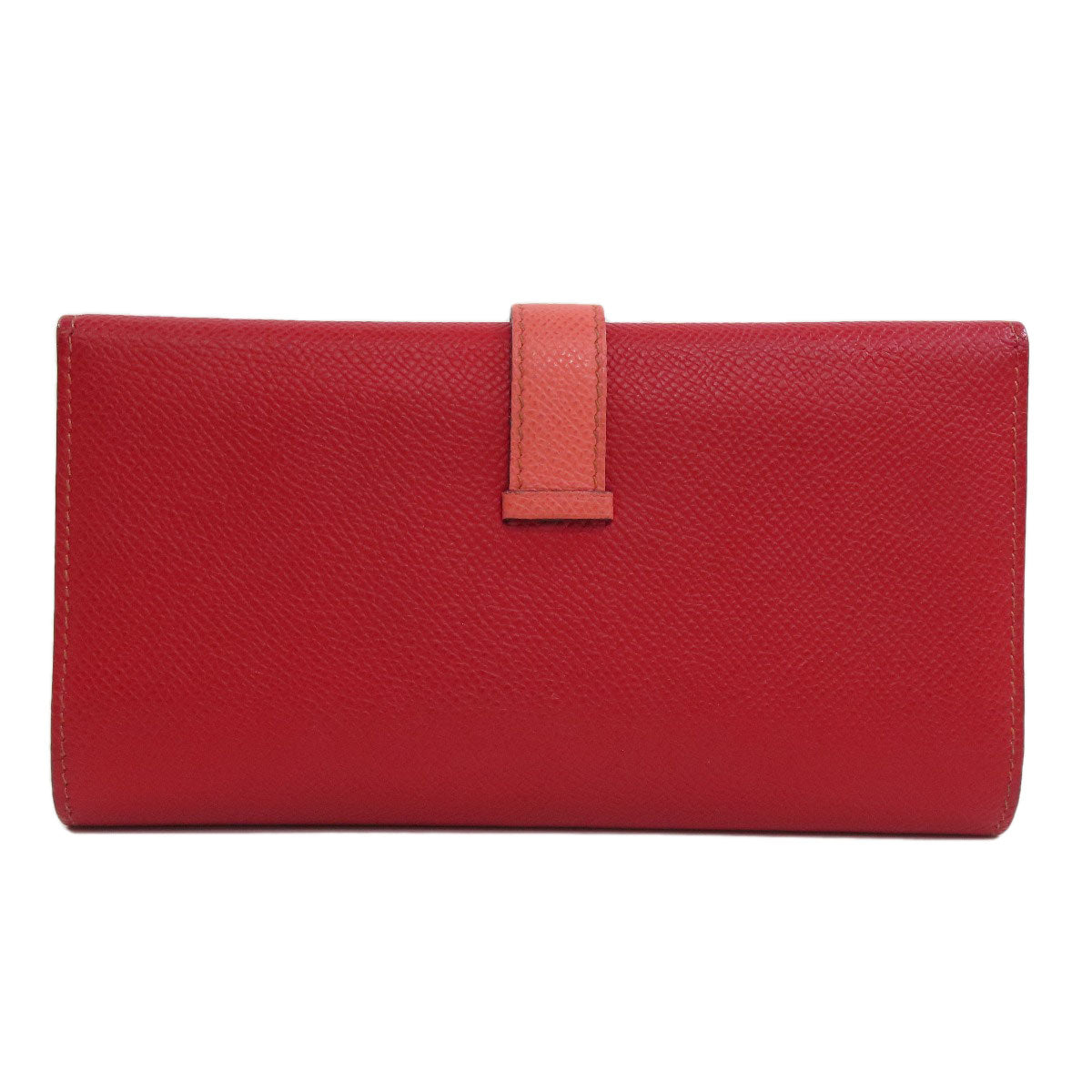 HERMES Long Wallet Purse Epsom Red Bearn 2PLIS SilverMetal