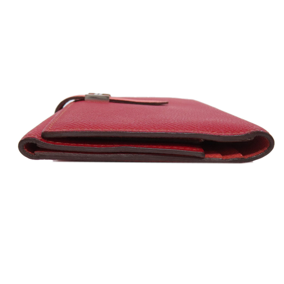 HERMES Long Wallet Purse Epsom Red Bearn 2PLIS SilverMetal