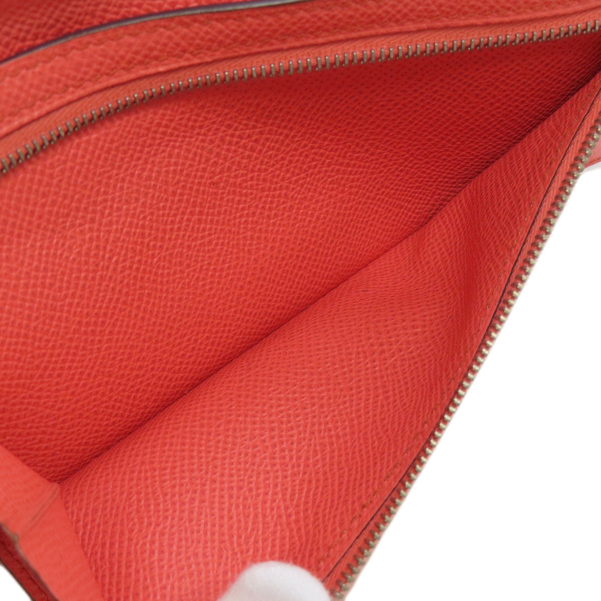 HERMES Long Wallet Purse Epsom Red Bearn 2PLIS SilverMetal