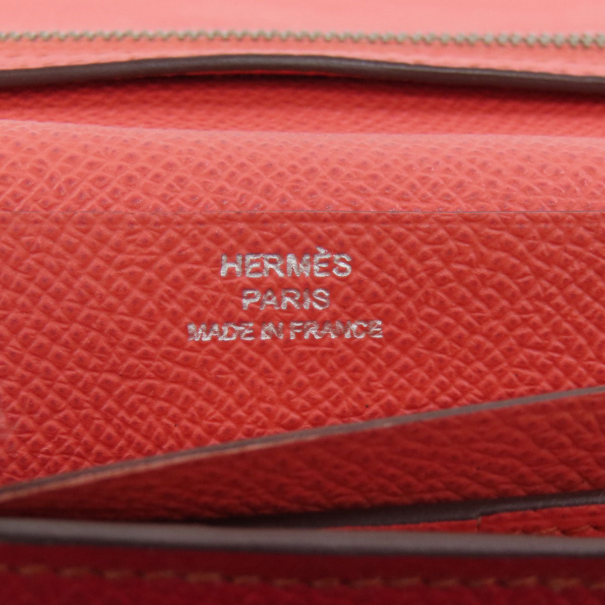 HERMES Long Wallet Purse Epsom Red Bearn 2PLIS SilverMetal