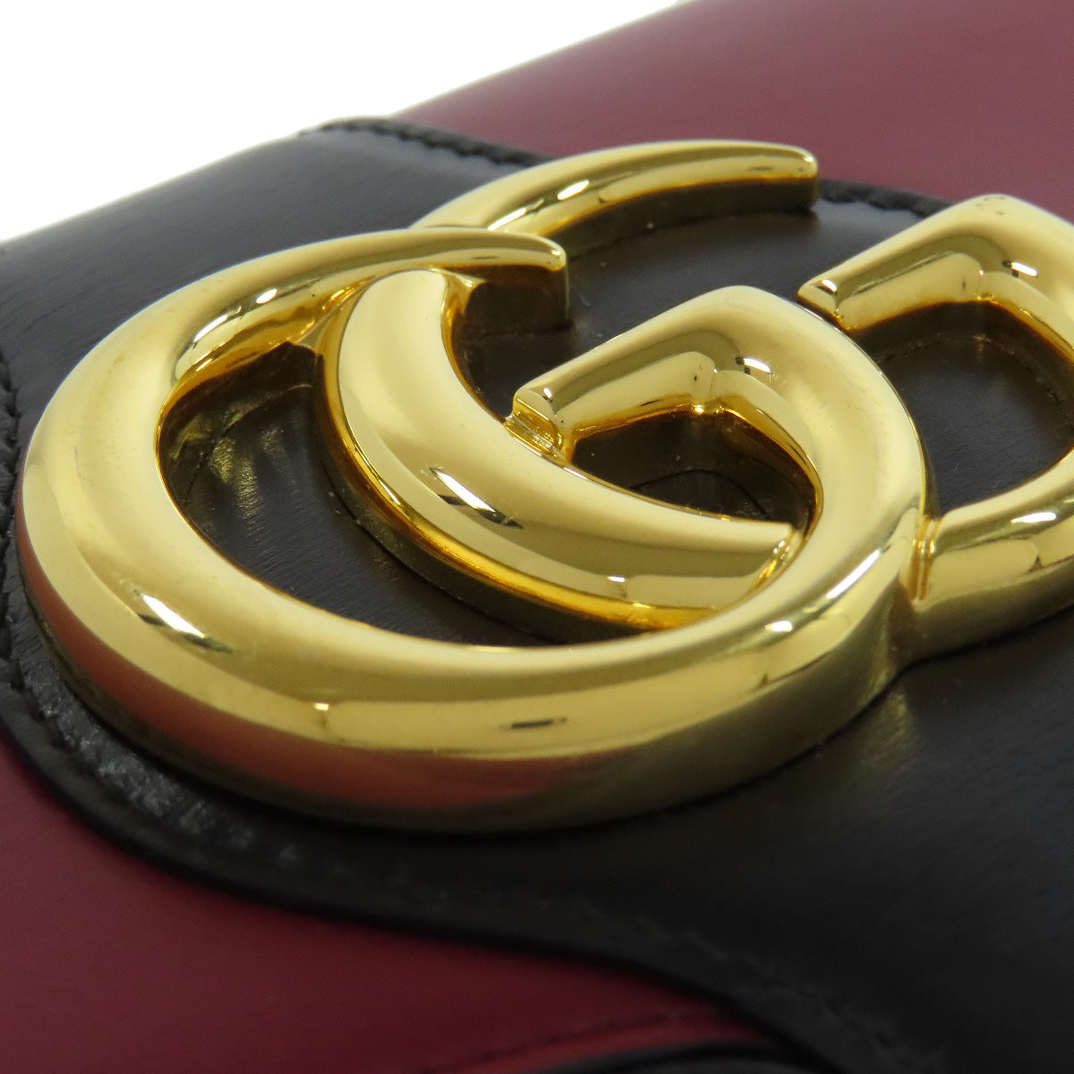 GUCCI Shoulder Bag 550129 Calfskin Red Ally GG Marmont Women Used