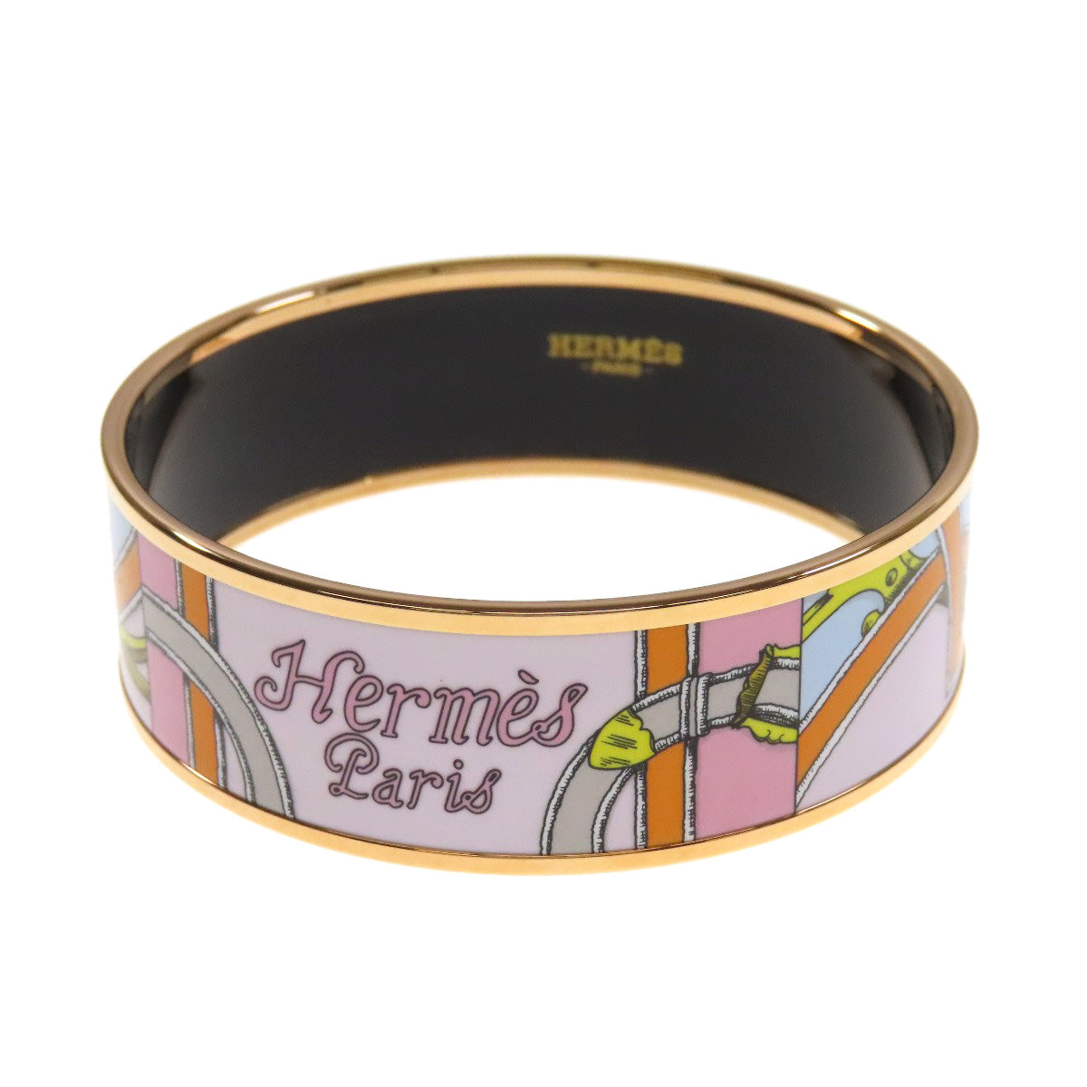 HERMES bracelet metallic pink Emaille GM bangle Women Used
