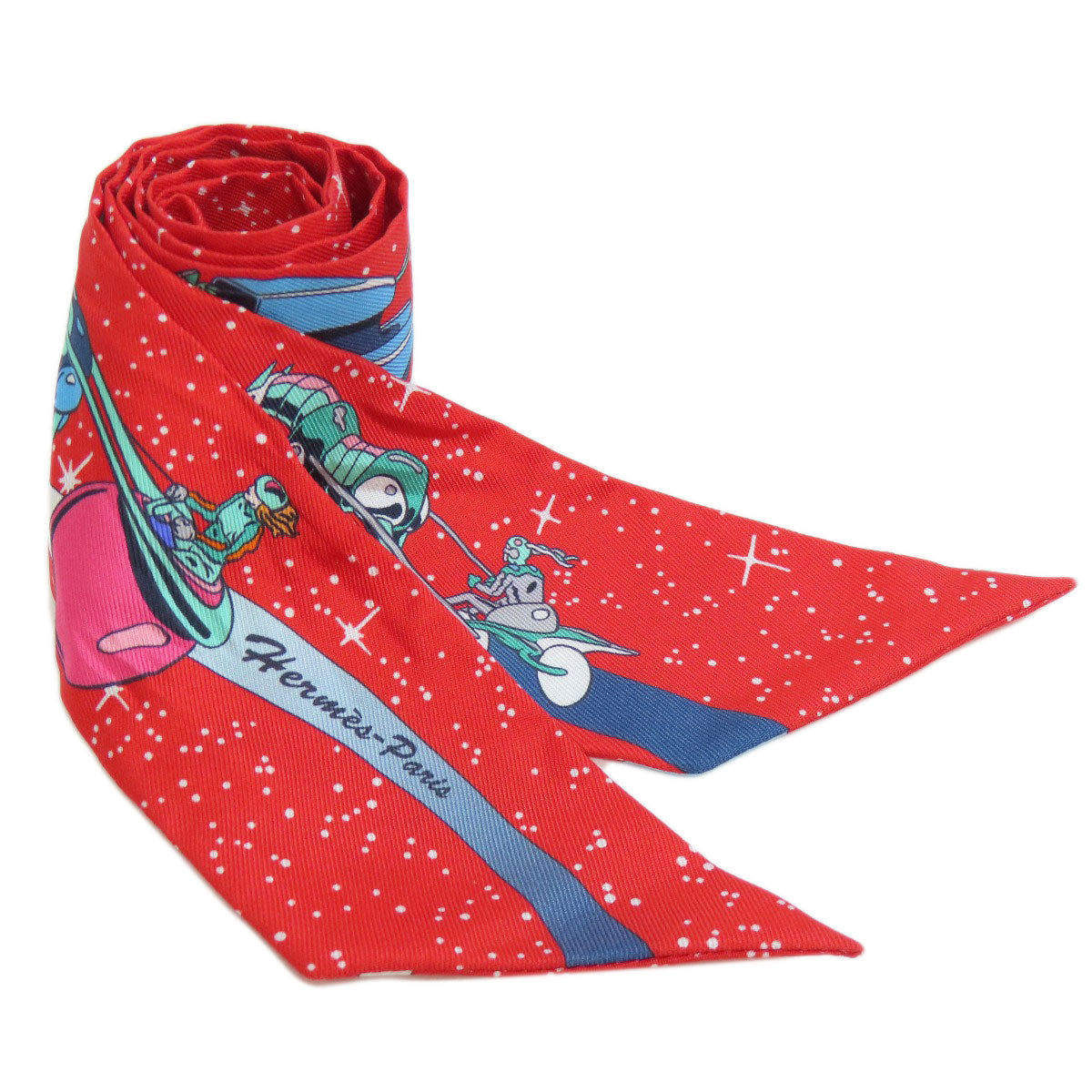 HERMES scarf silk Red Twilly Women Used
