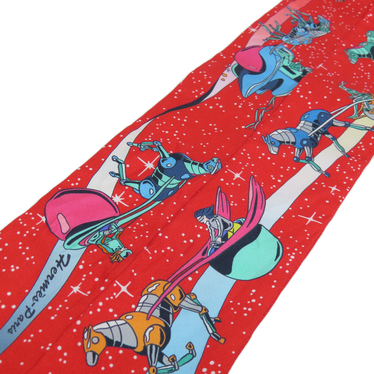 HERMES scarf silk Red Twilly Women Used