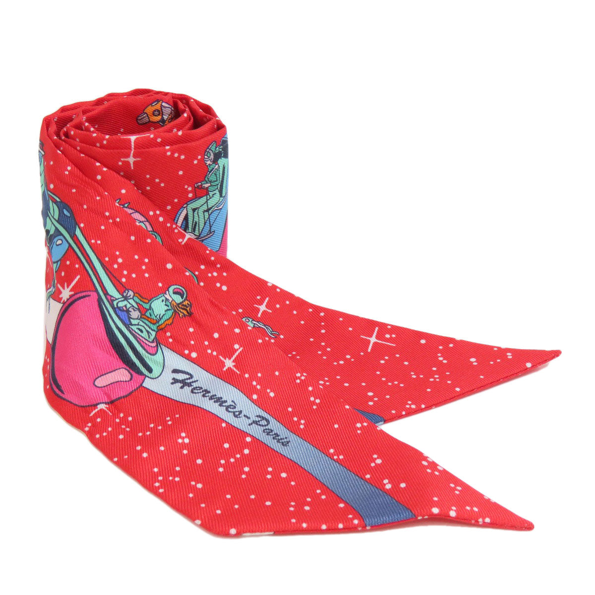 HERMES scarf silk Red Twilly Women Used