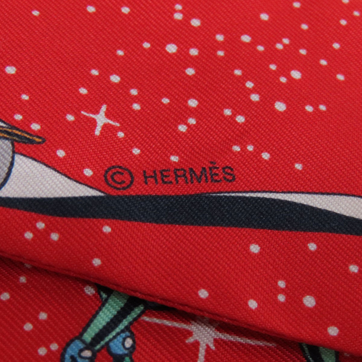 HERMES scarf silk Red Twilly Women Used