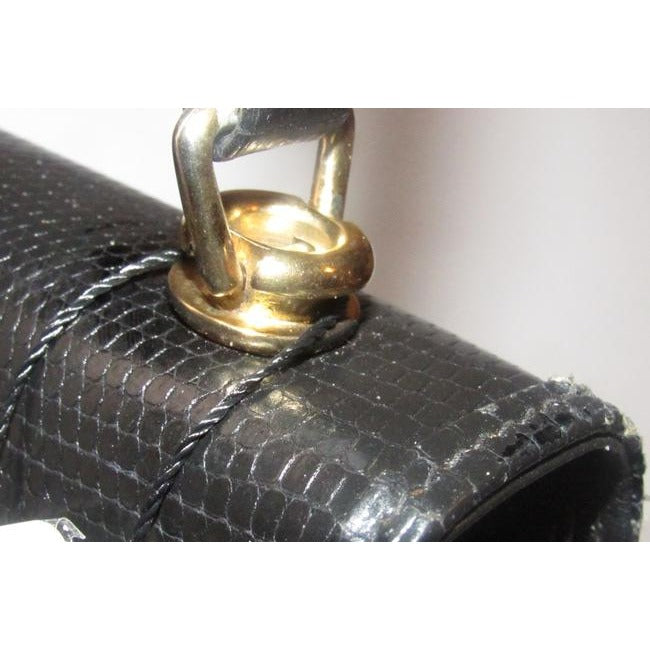 1960's Gucci black lizard top handle Kelly bag w blue lapis clasp