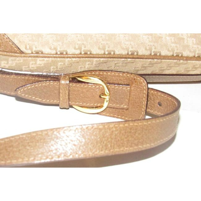 Gucci Vintage Beige Square G Logo Print Canvas And Brown Leather