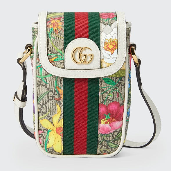 Gucci Ophidia Flora GG Crossbody Shoulder Bag in White
