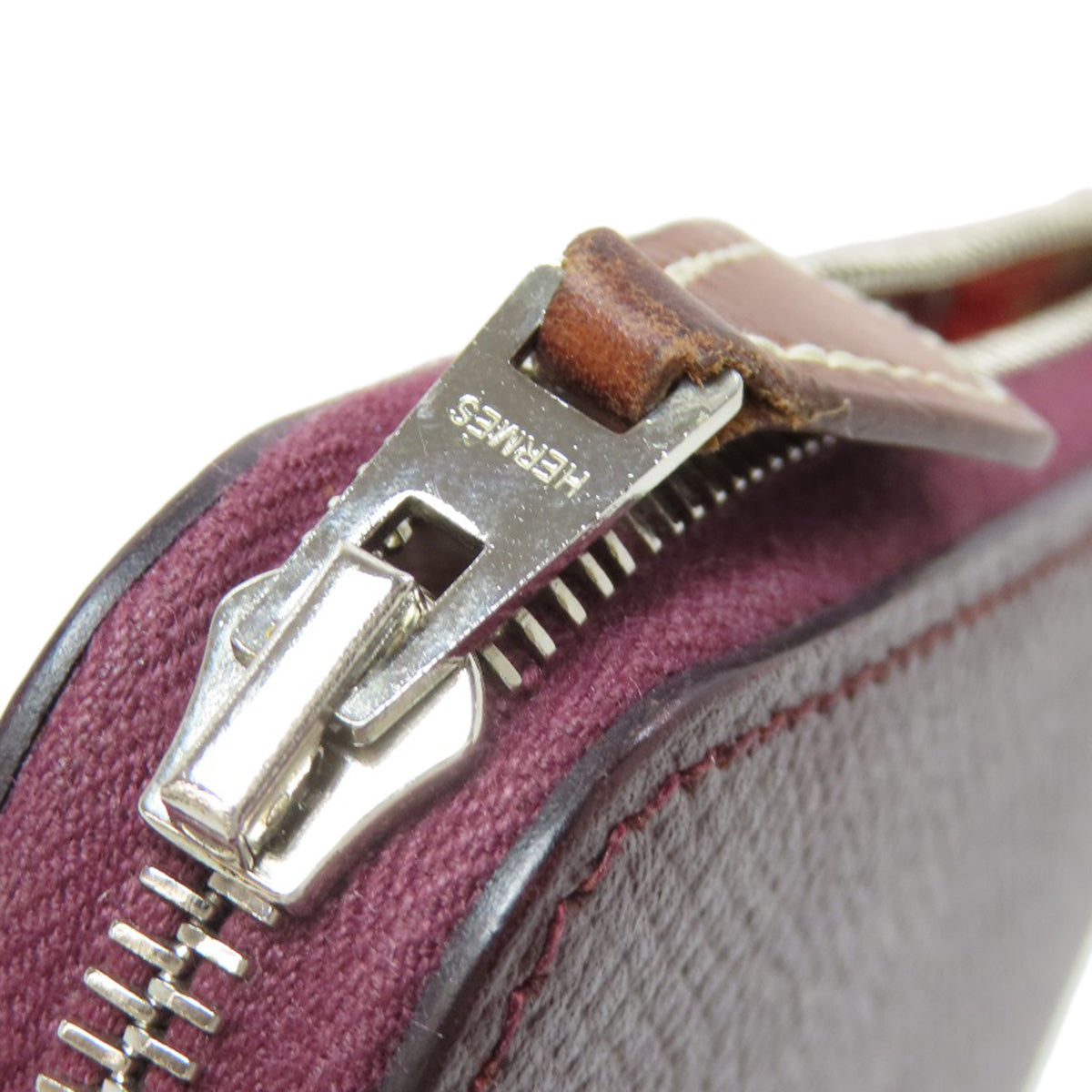 HERMES Long Wallet Purse Epsom wine-red Azap Silkin Silver Metal