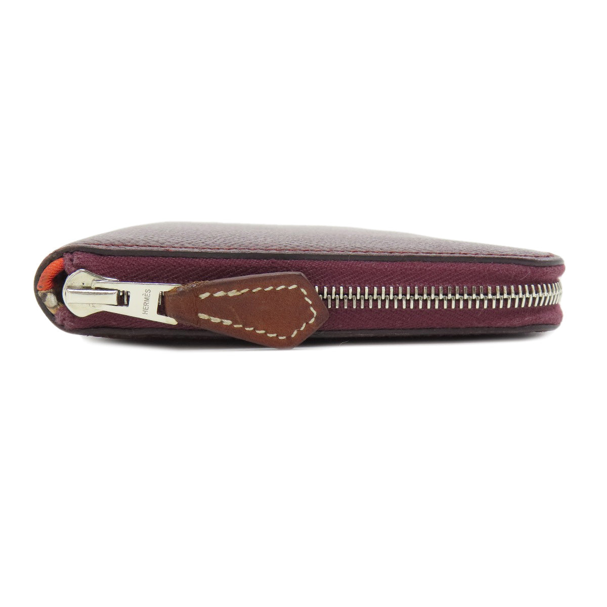 HERMES Long Wallet Purse Epsom wine-red Azap Silkin Silver Metal