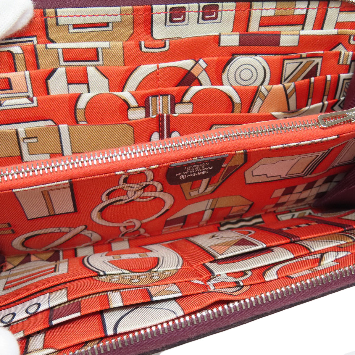 HERMES Long Wallet Purse Epsom wine-red Azap Silkin Silver Metal
