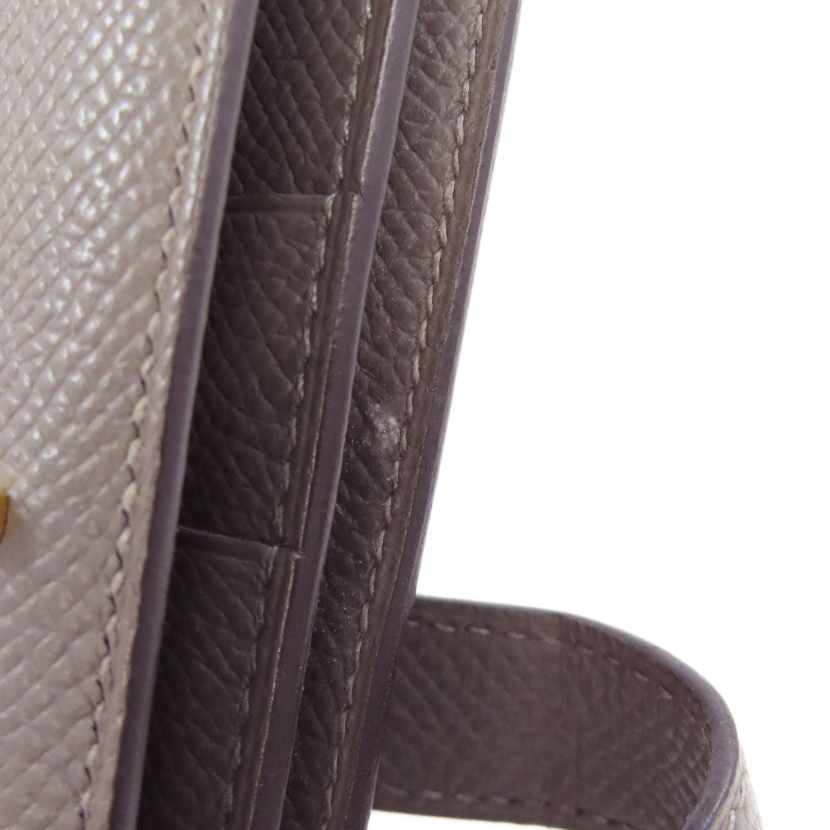 HERMES Long Wallet Purse Epsom gray Bearn Soufflet Ethan Gold Metal