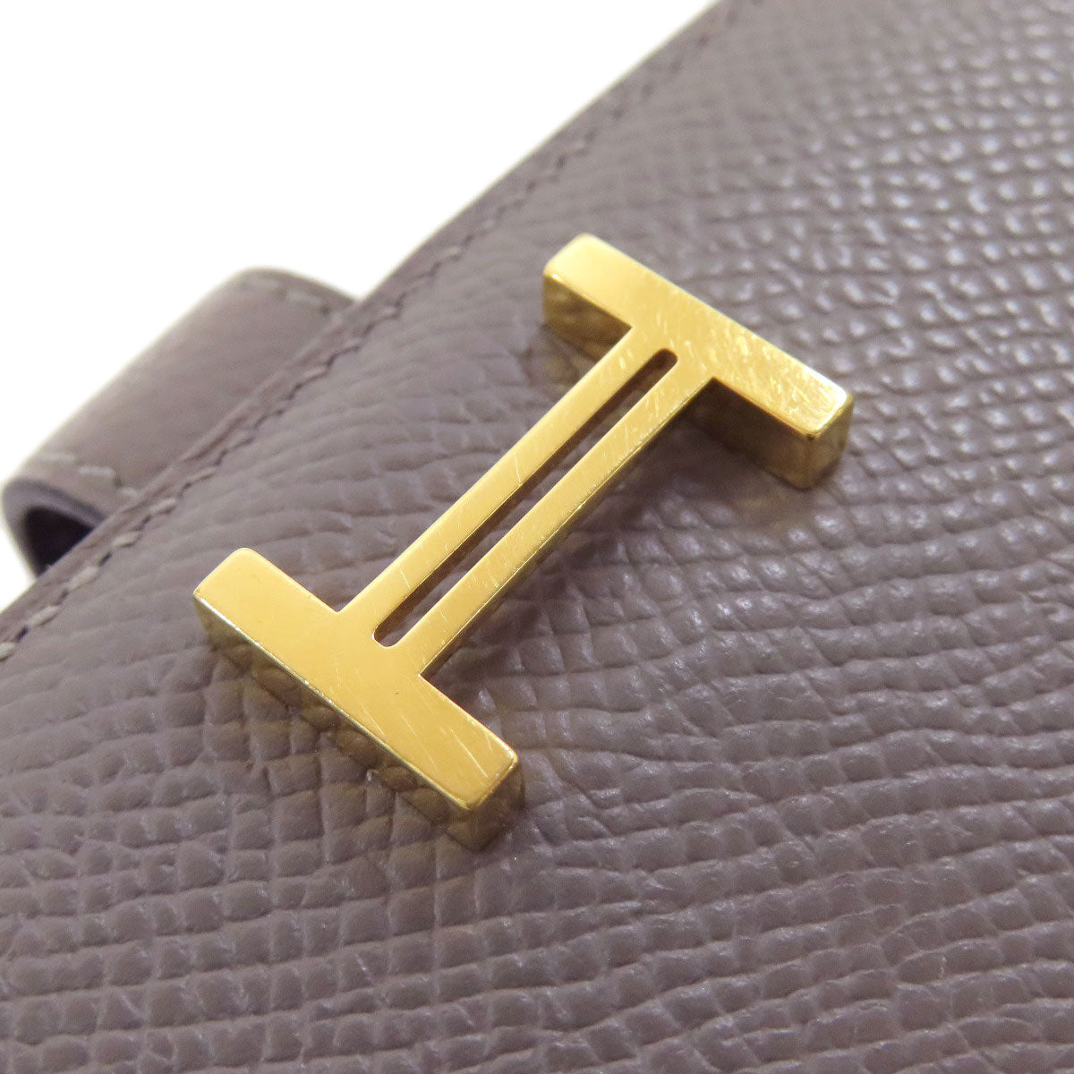 HERMES Long Wallet Purse Epsom gray Bearn Soufflet Ethan Gold Metal