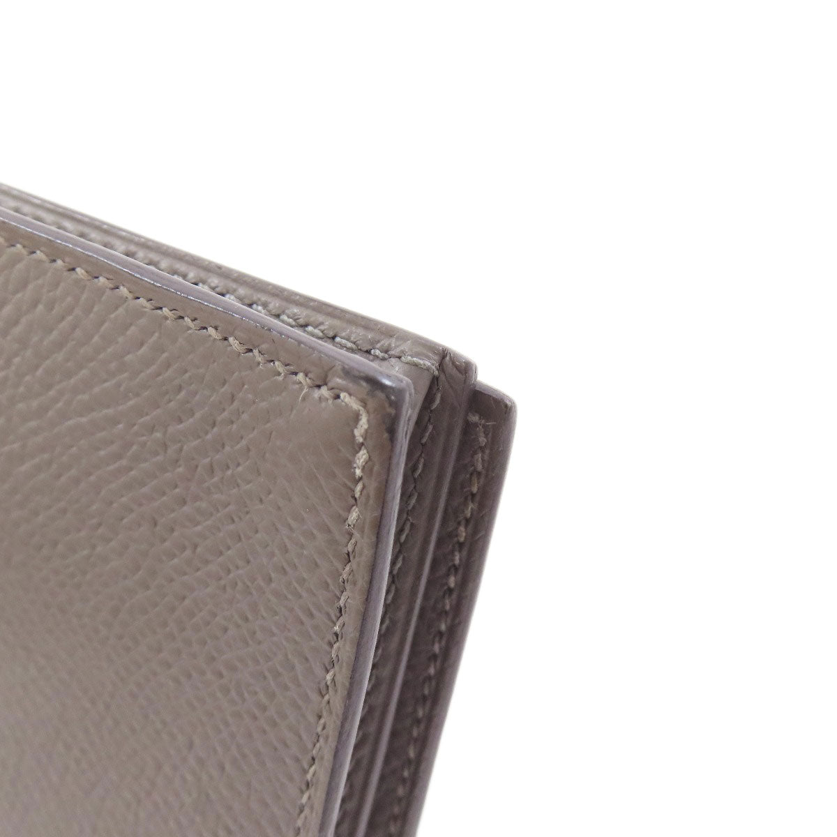HERMES Long Wallet Purse Epsom gray Bearn Soufflet Ethan Gold Metal