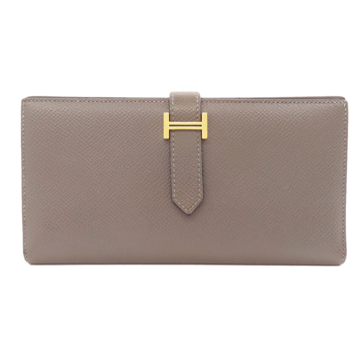 HERMES Long Wallet Purse Epsom gray Bearn Soufflet Ethan Gold Metal