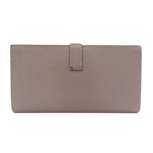 HERMES Long Wallet Purse Epsom gray Bearn Soufflet Ethan Gold Metal