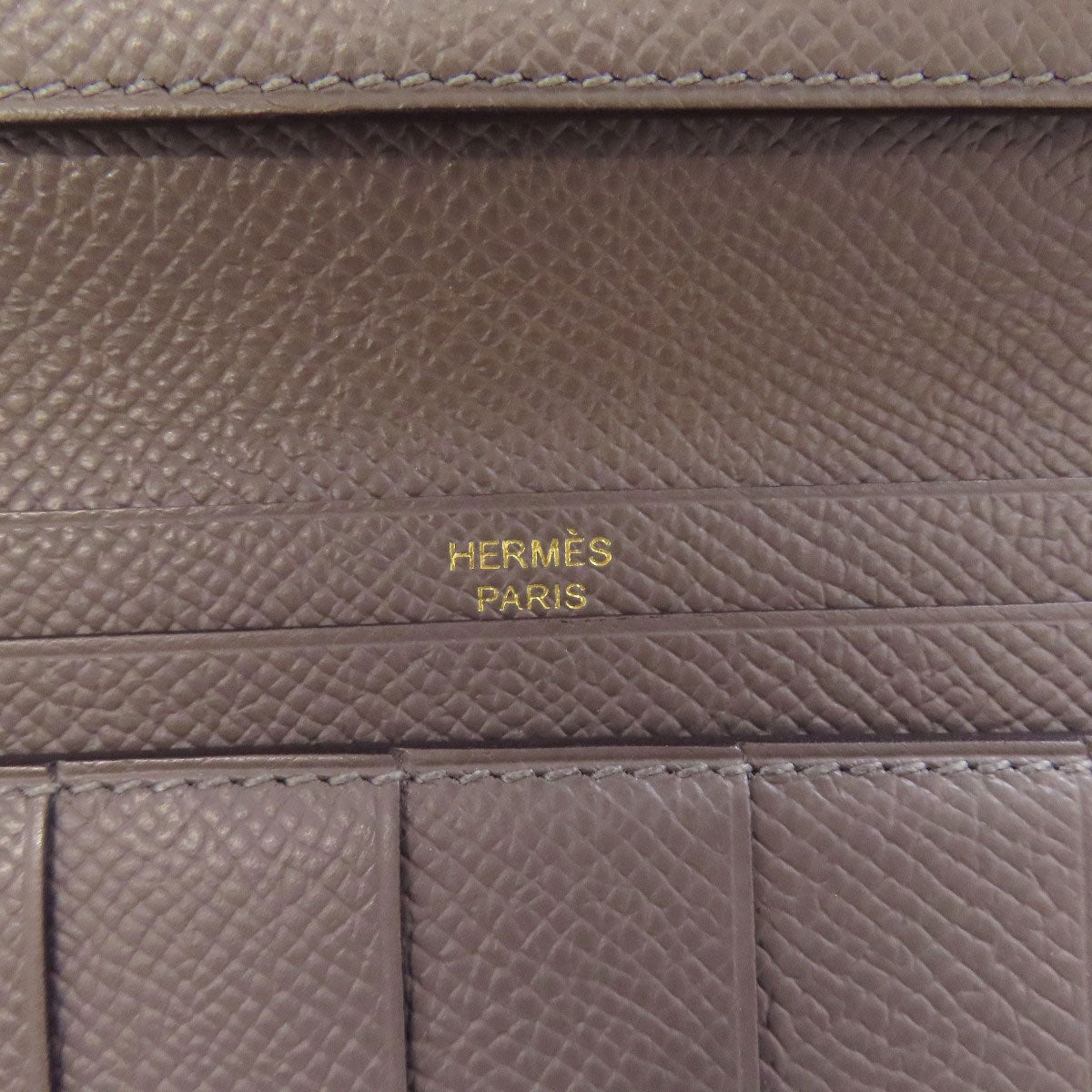 HERMES Long Wallet Purse Epsom gray Bearn Soufflet Ethan Gold Metal