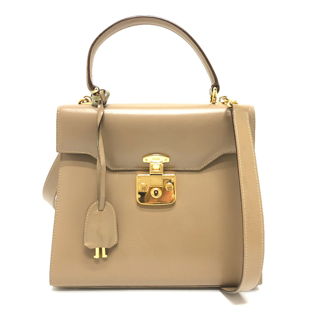 GUCCI Handbag leather beige Lock Women Used