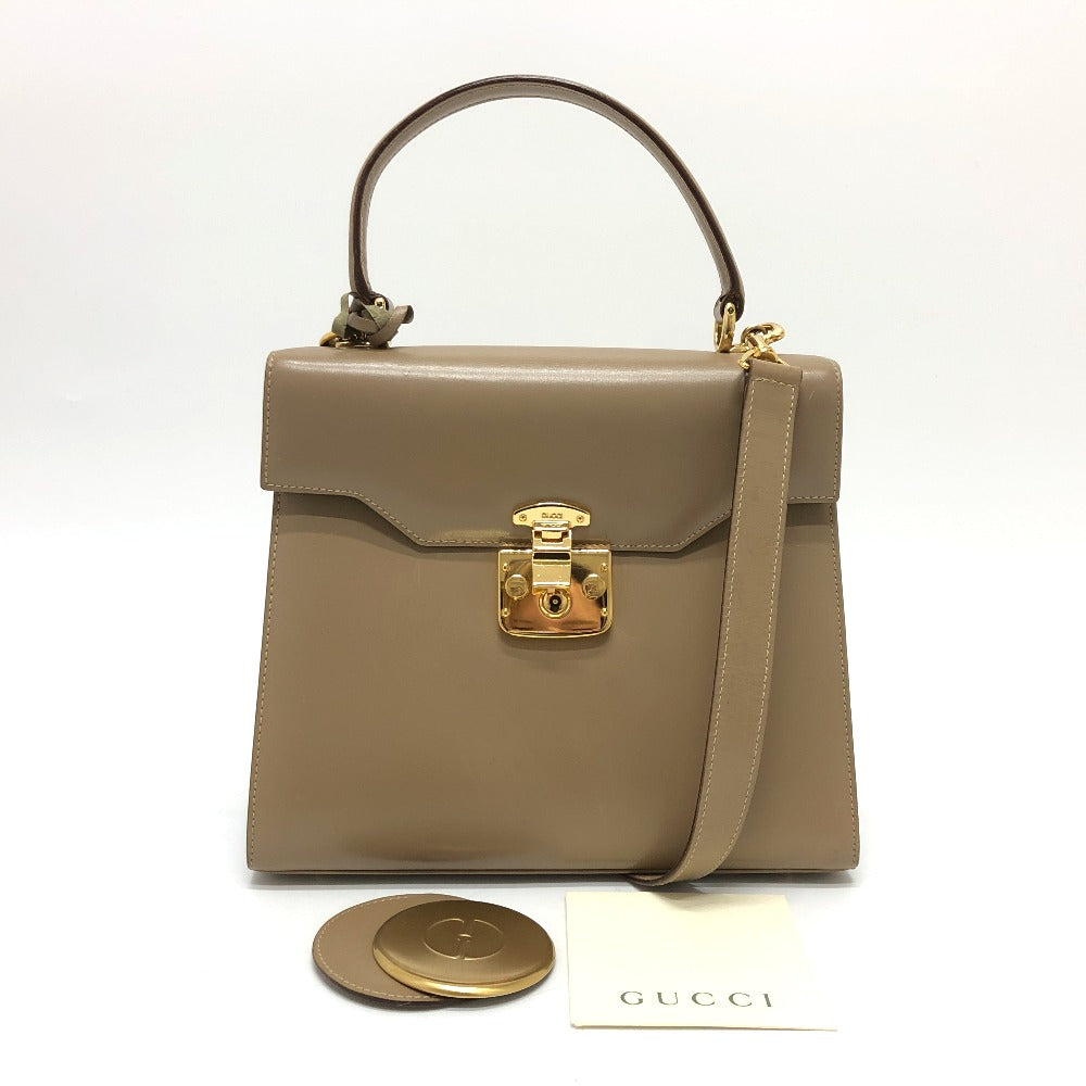 GUCCI Handbag leather beige Lock Women Used