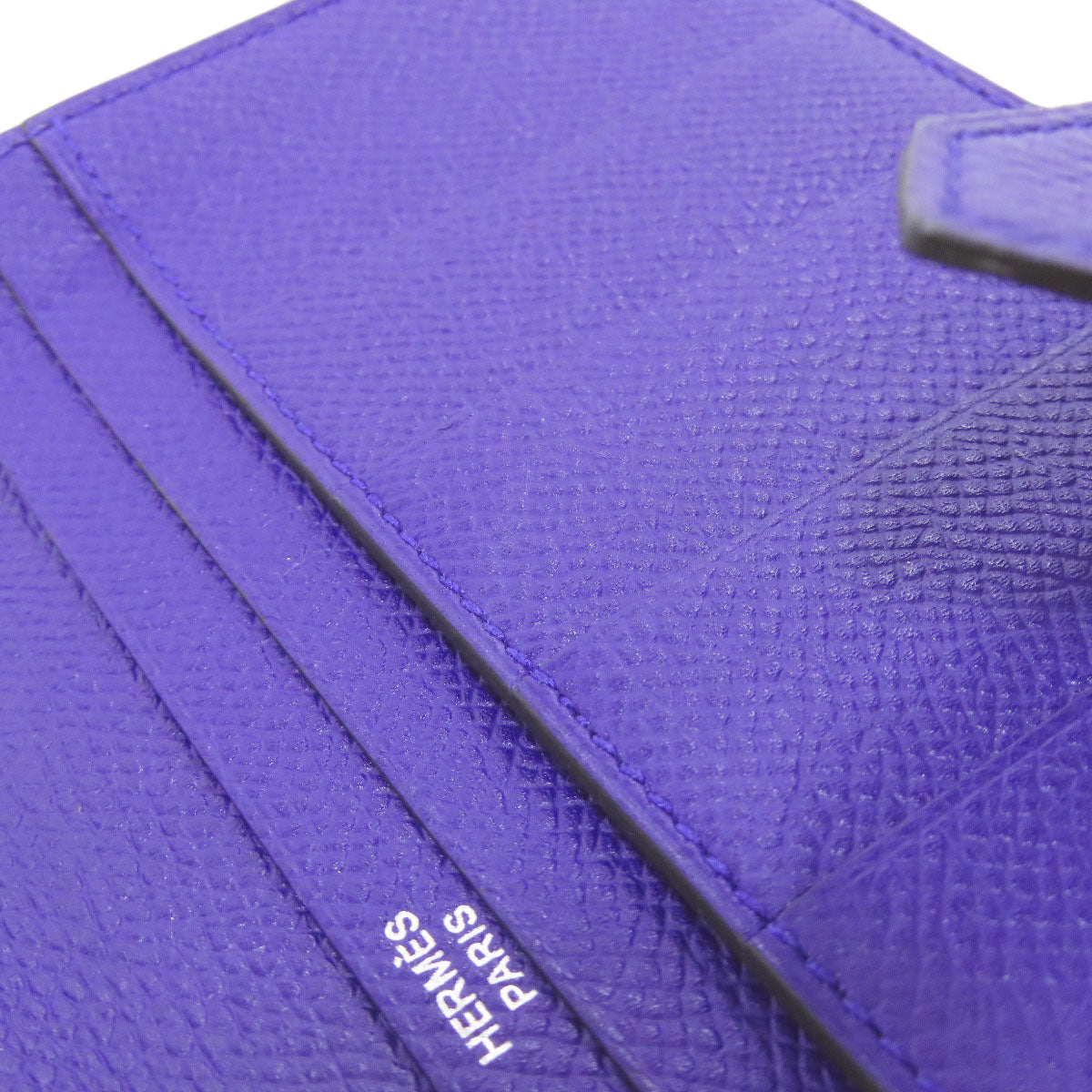 HERMES Long Wallet Purse Epsom purple Bearn Soufflet Blue Electric Silver Metal