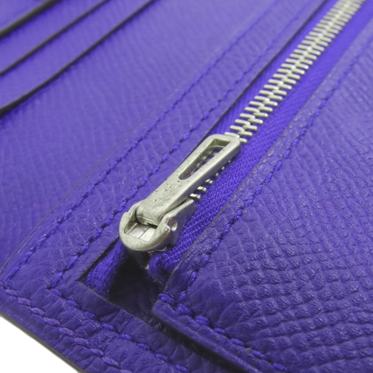 HERMES Long Wallet Purse Epsom purple Bearn Soufflet Blue Electric Silver Metal