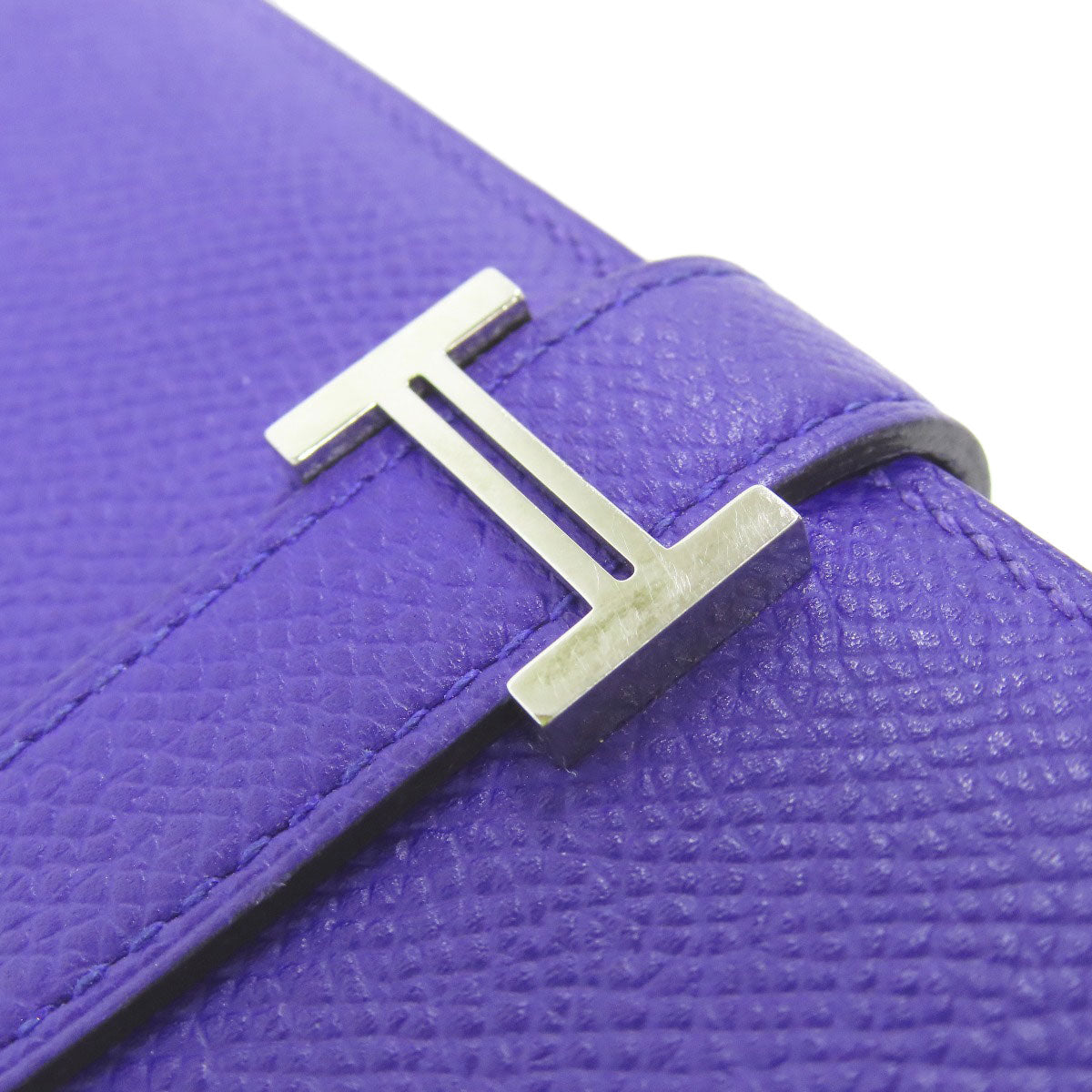 HERMES Long Wallet Purse Epsom purple Bearn Soufflet Blue Electric Silver Metal