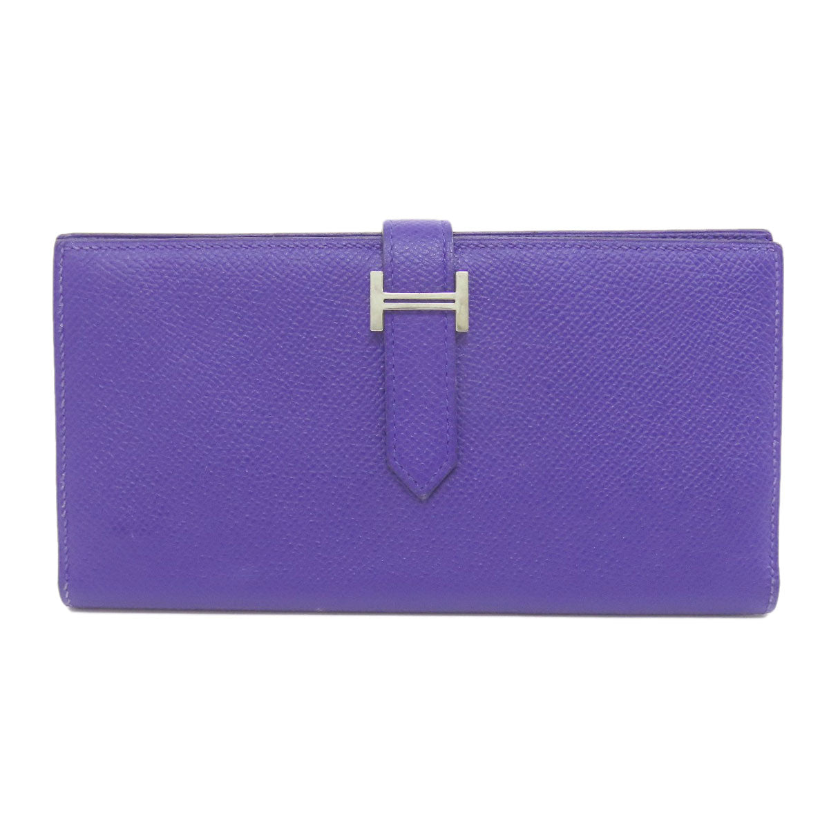 HERMES Long Wallet Purse Epsom purple Bearn Soufflet Blue Electric Silver Metal
