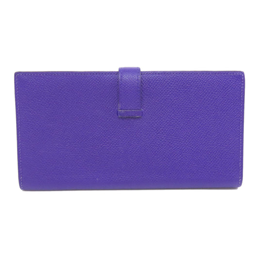 HERMES Long Wallet Purse Epsom purple Bearn Soufflet Blue Electric Silver Metal