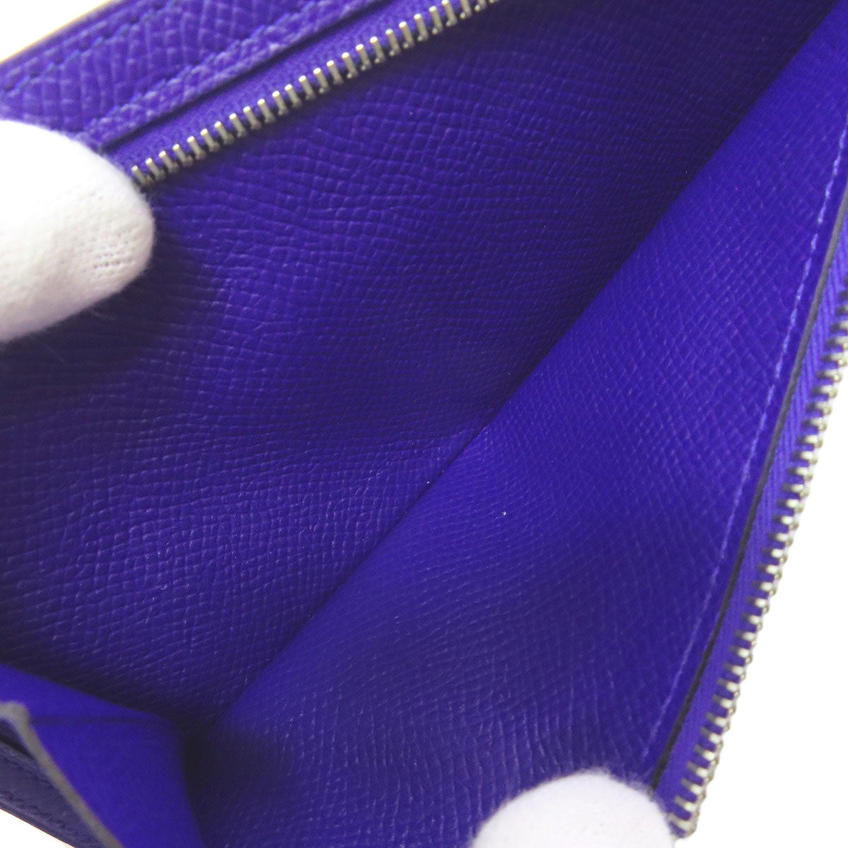 HERMES Long Wallet Purse Epsom purple Bearn Soufflet Blue Electric Silver Metal