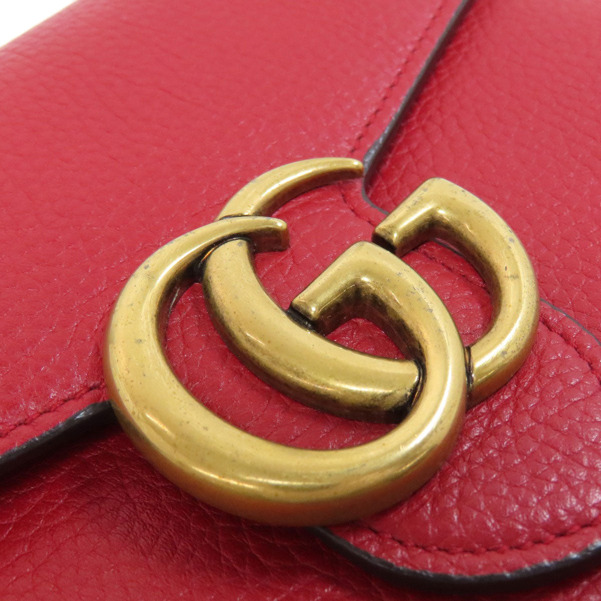 GUCCI Long Wallet Purse 401232 leather Red GG Marmont Chain Wallet Women Used
