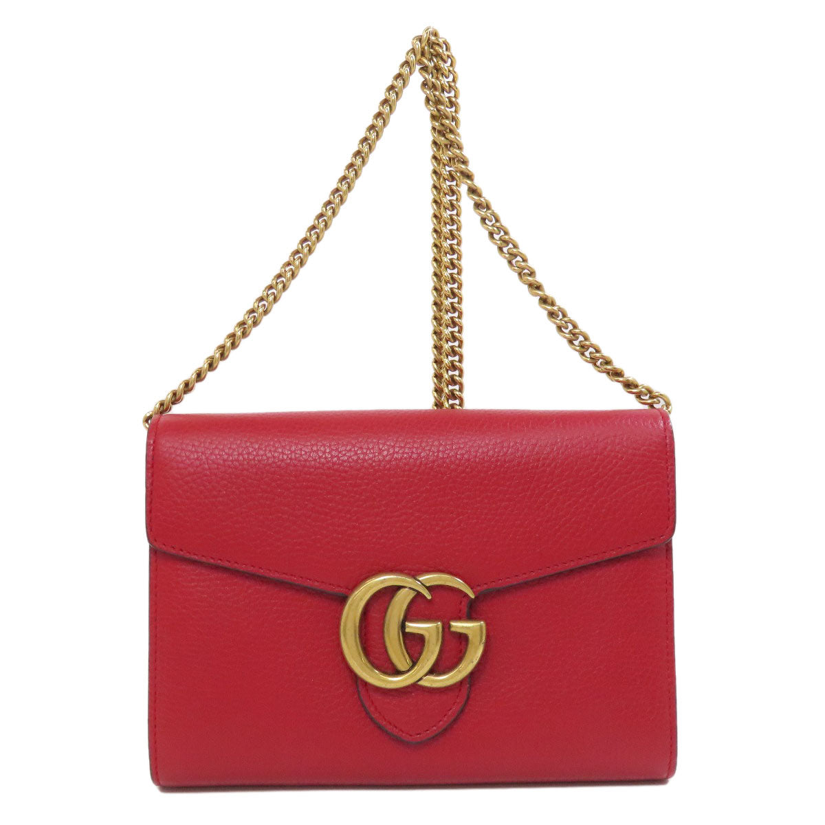 GUCCI Long Wallet Purse 401232 leather Red GG Marmont Chain Wallet Women Used