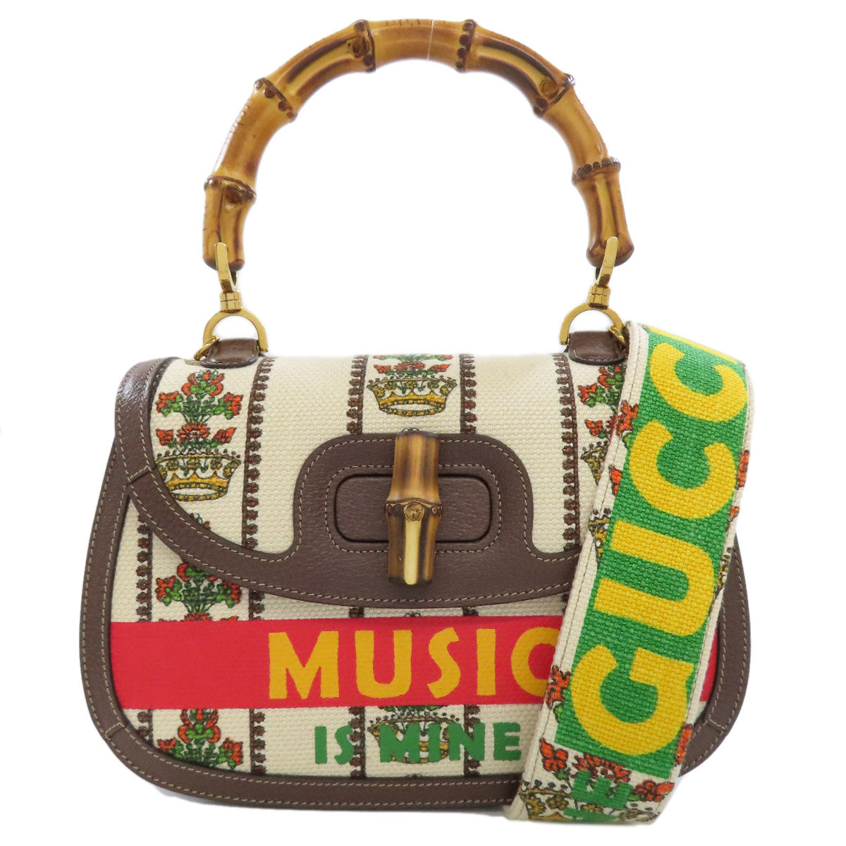 GUCCI Handbag 681173 canvas Brown Bamboo bag 100th anniversary model Women Used