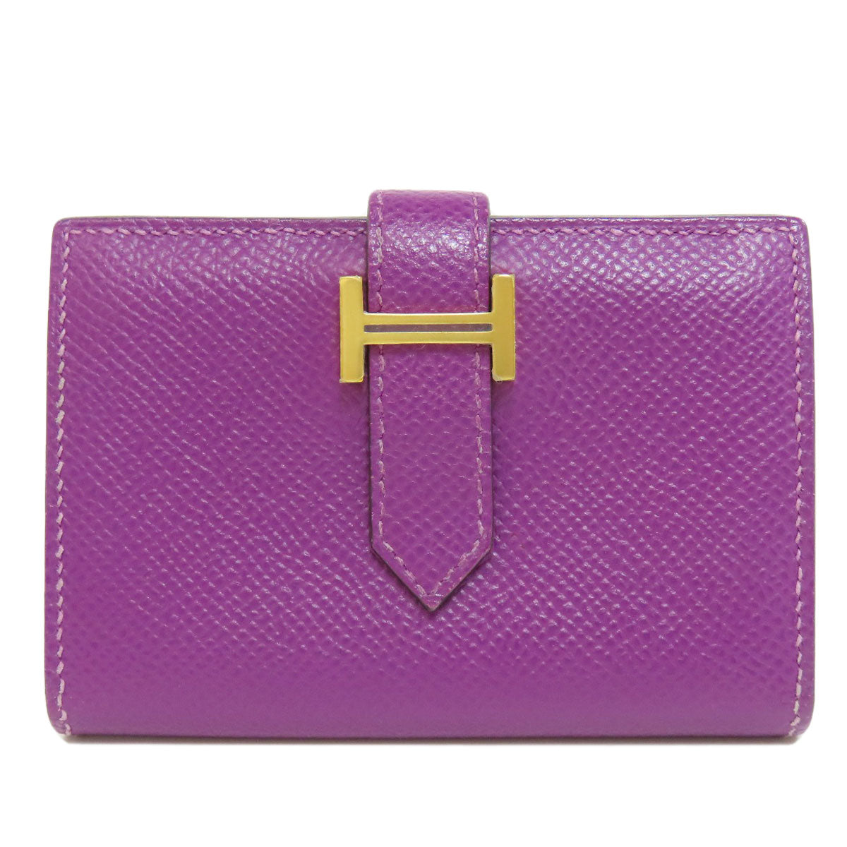HERMES Card Case Epsom purple Bearn Gold Metal
