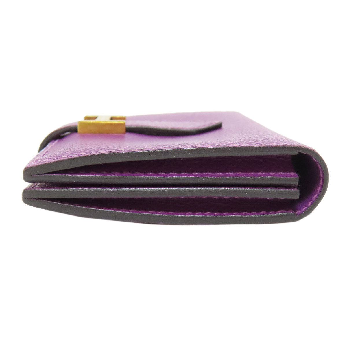 HERMES Card Case Epsom purple Bearn Gold Metal