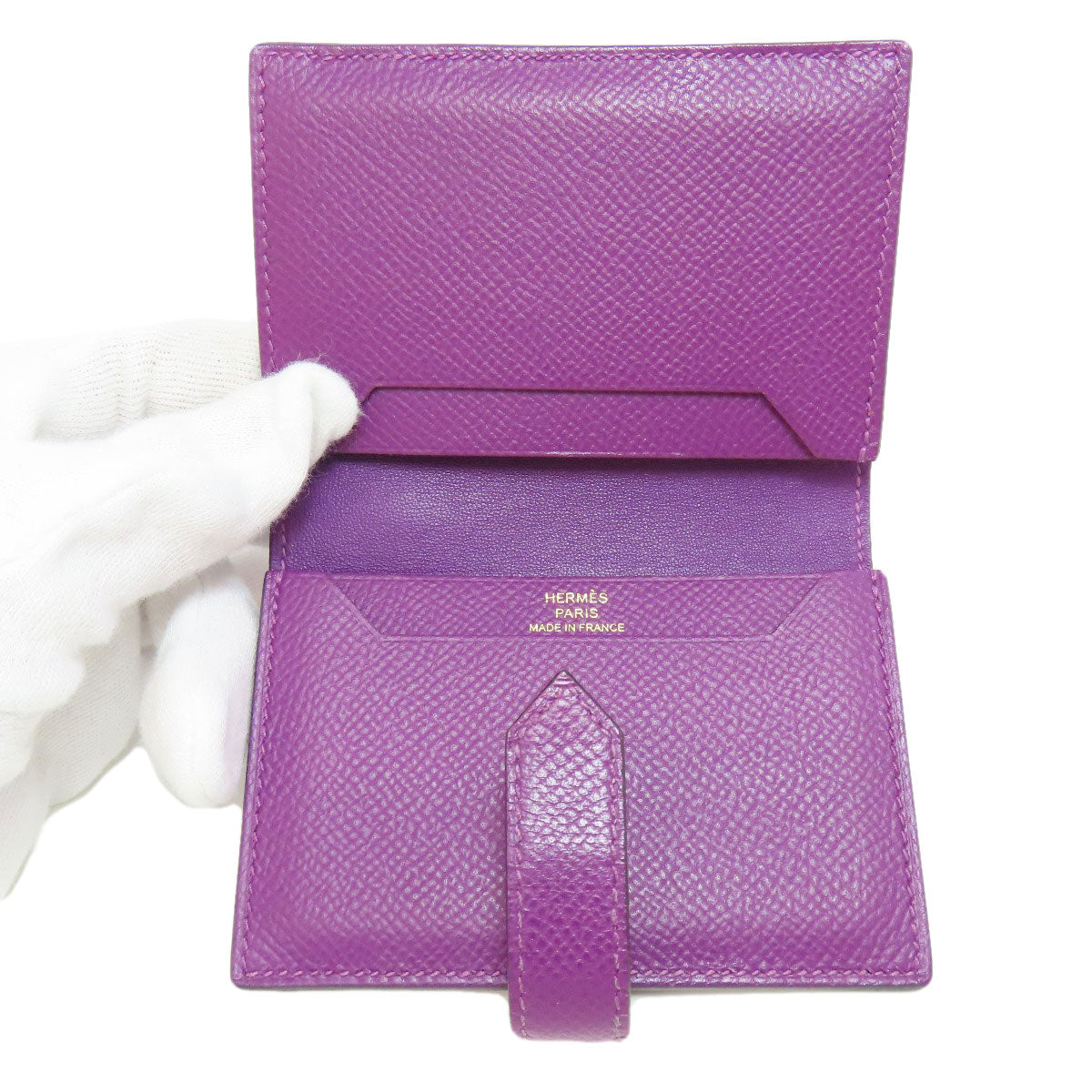 HERMES Card Case Epsom purple Bearn Gold Metal