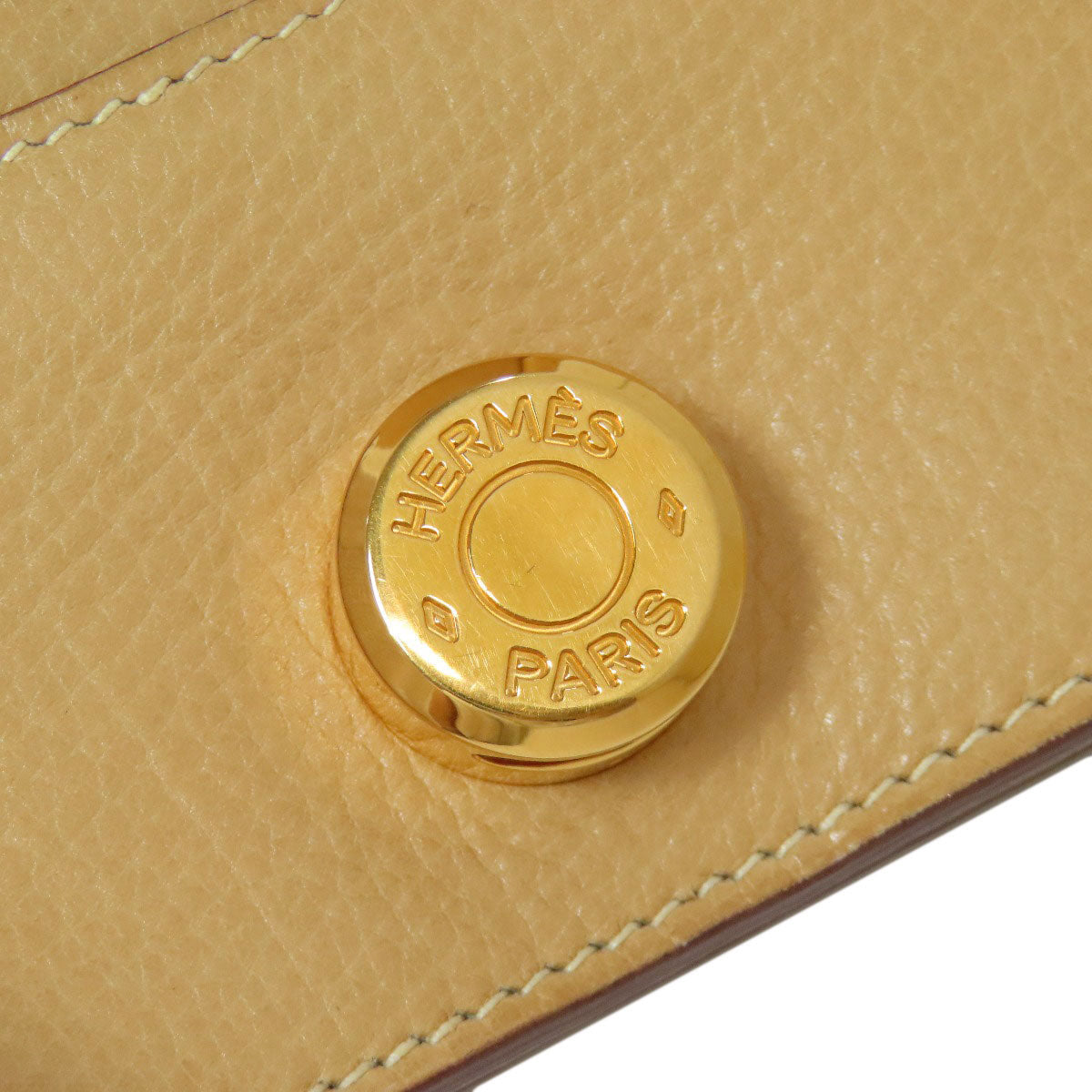 HERMES Coin case Taurillon Clemence beige Dogon Gold Metal