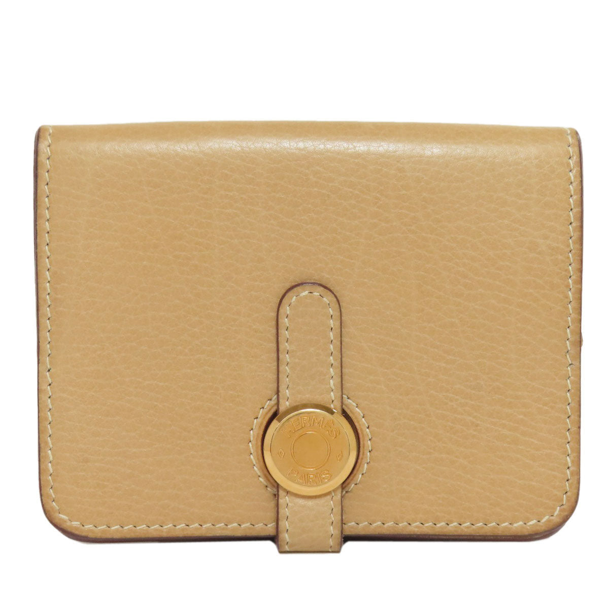 HERMES Coin case Taurillon Clemence beige Dogon Gold Metal