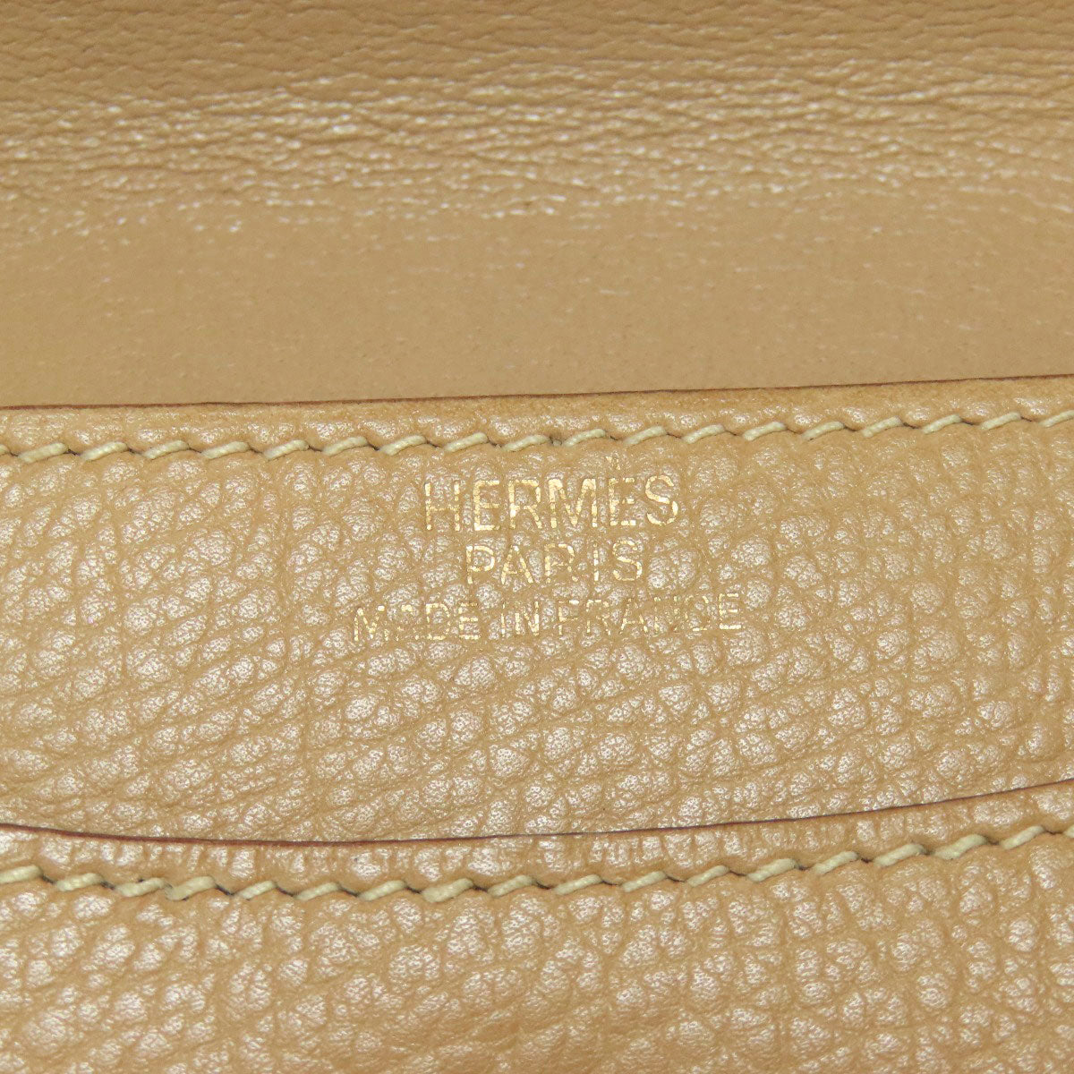 HERMES Coin case Taurillon Clemence beige Dogon Gold Metal