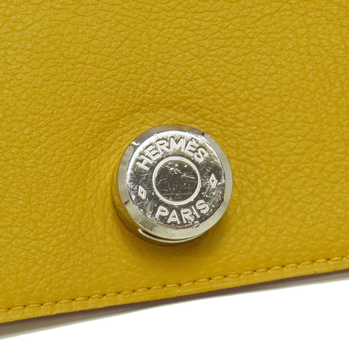 HERMES Coin case Shave yellow Dogon SilverMetal
